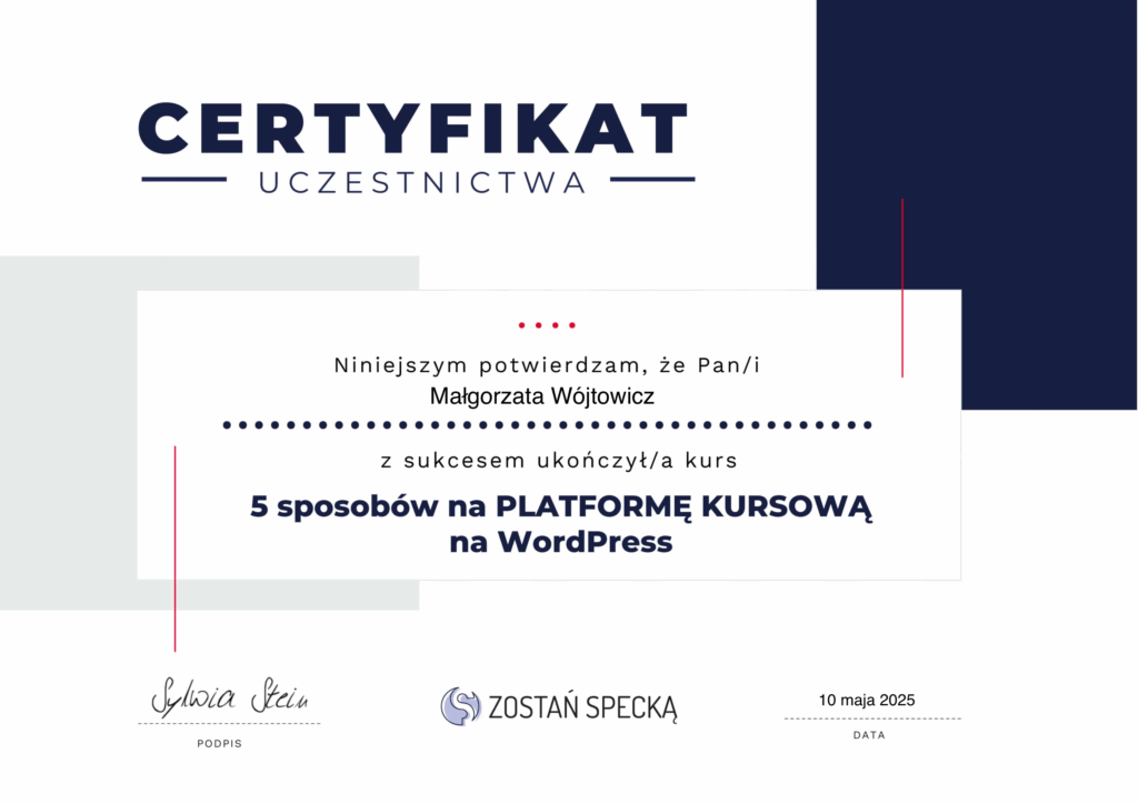 platforma kursowa certyfikat